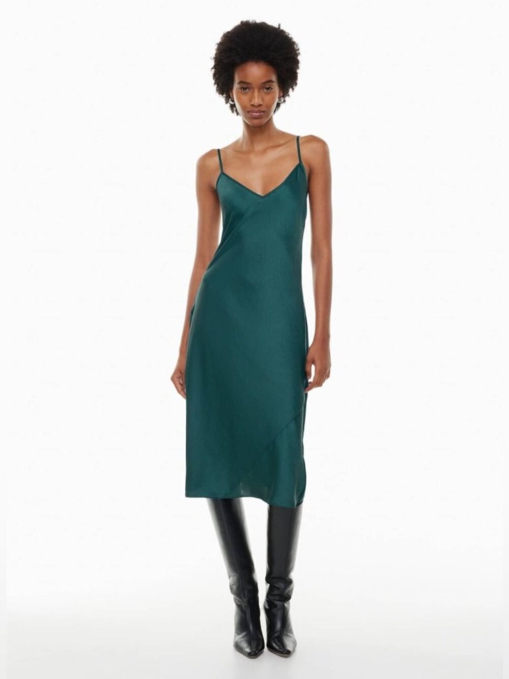 NEW Wilfred by Aritzia Only Slip Satin Midi Dress XS Deep Pandora Green